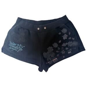 Ed Hardy Womens Shorts Large Black Graphic Floral Y2K Lounge Casual
